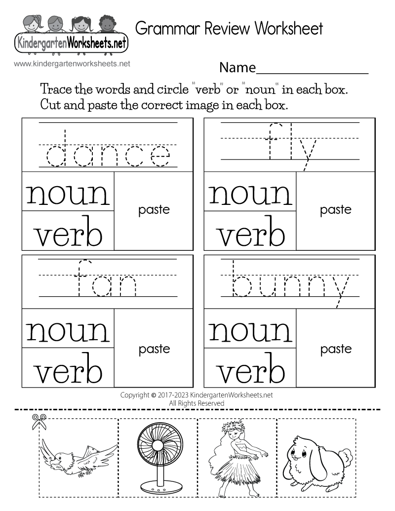 Free Printable Grammar Review Worksheet For Kindergarten