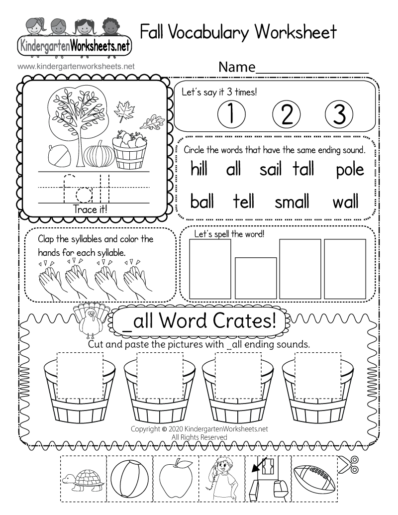 Free Printable Kindergarten Vocabulary Worksheets