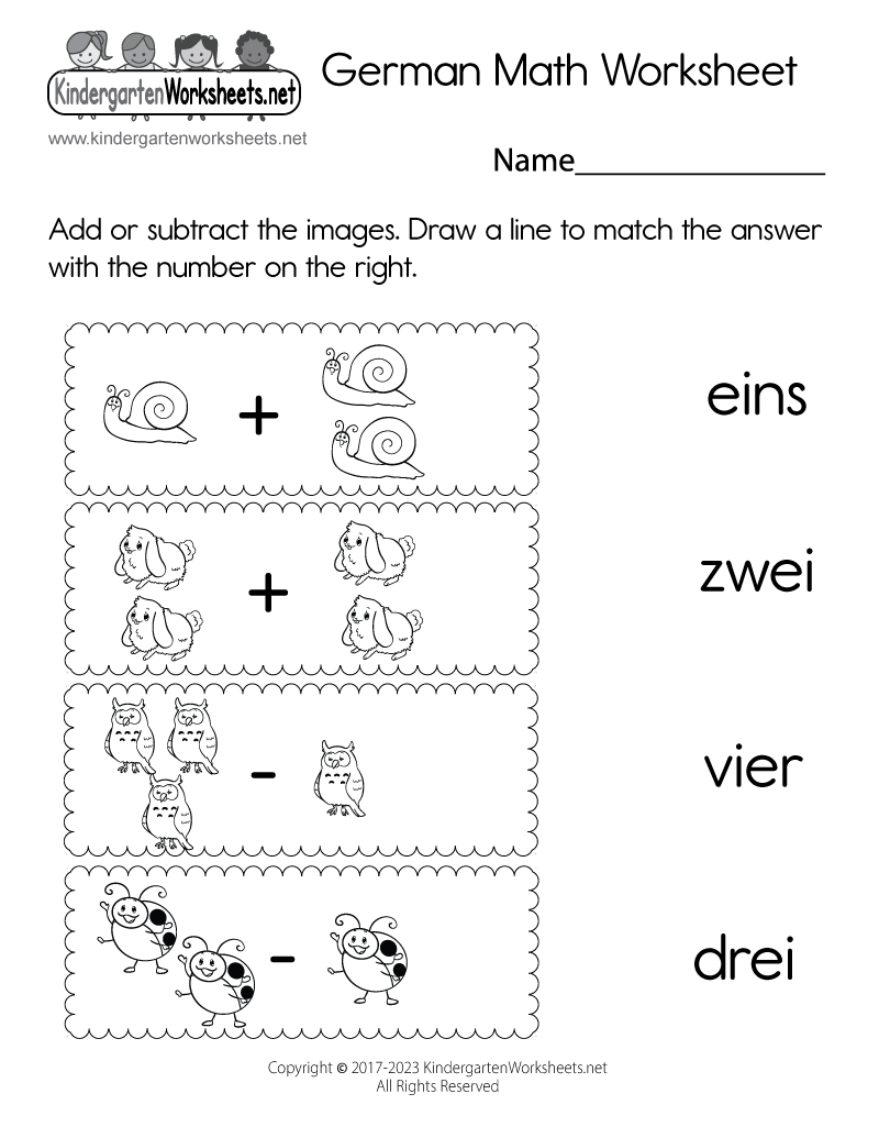 Free Printable German Math Worksheet for Kindergarten