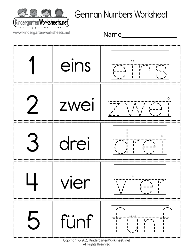 Kindergarten Learn German Numbers Worksheet Printable
