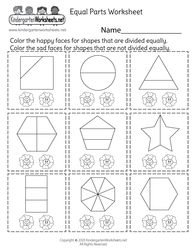 Kindergarten Equal Parts Worksheet Printable