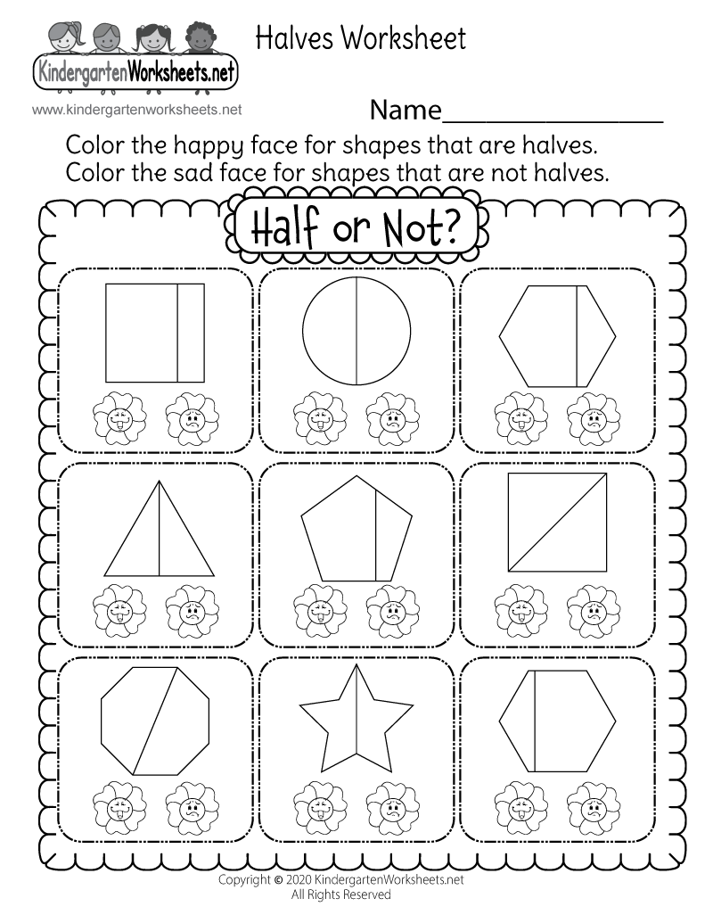 Kindergarten Halves Worksheet Printable