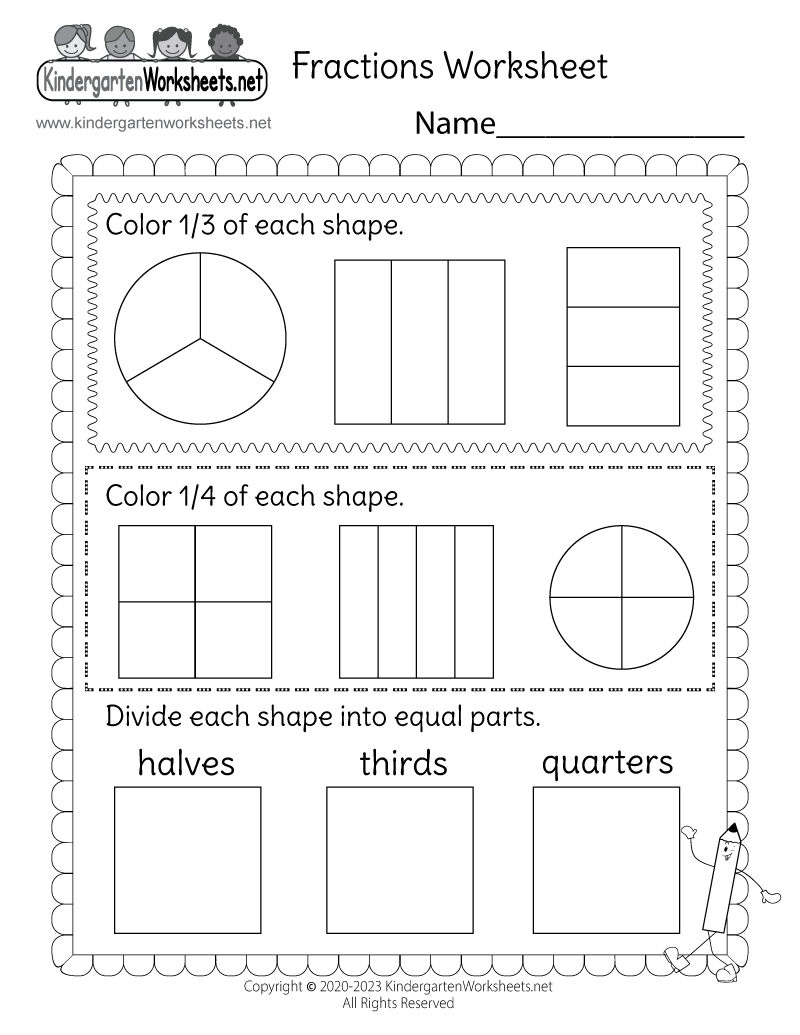 Free Printable Fractions Worksheets For Kindergarten