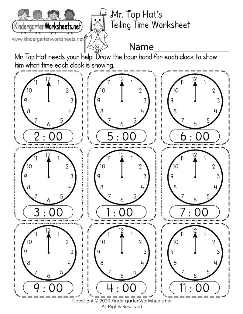 Kindergarten Telling Time Worksheet Printable