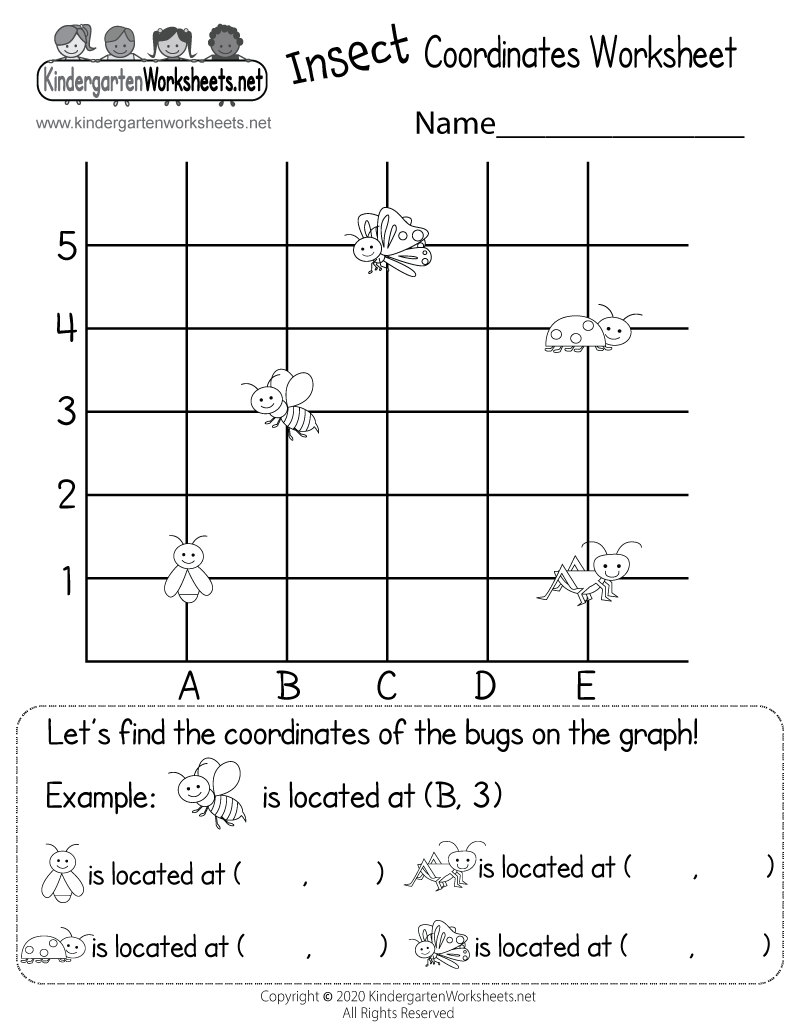 Kindergarten Insect Coordinates Worksheet Printable