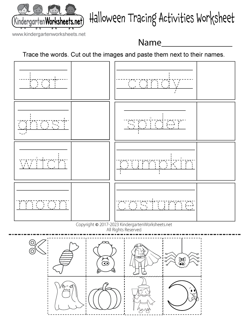 Kindergarten Halloween Tracing Activities Worksheet Printable