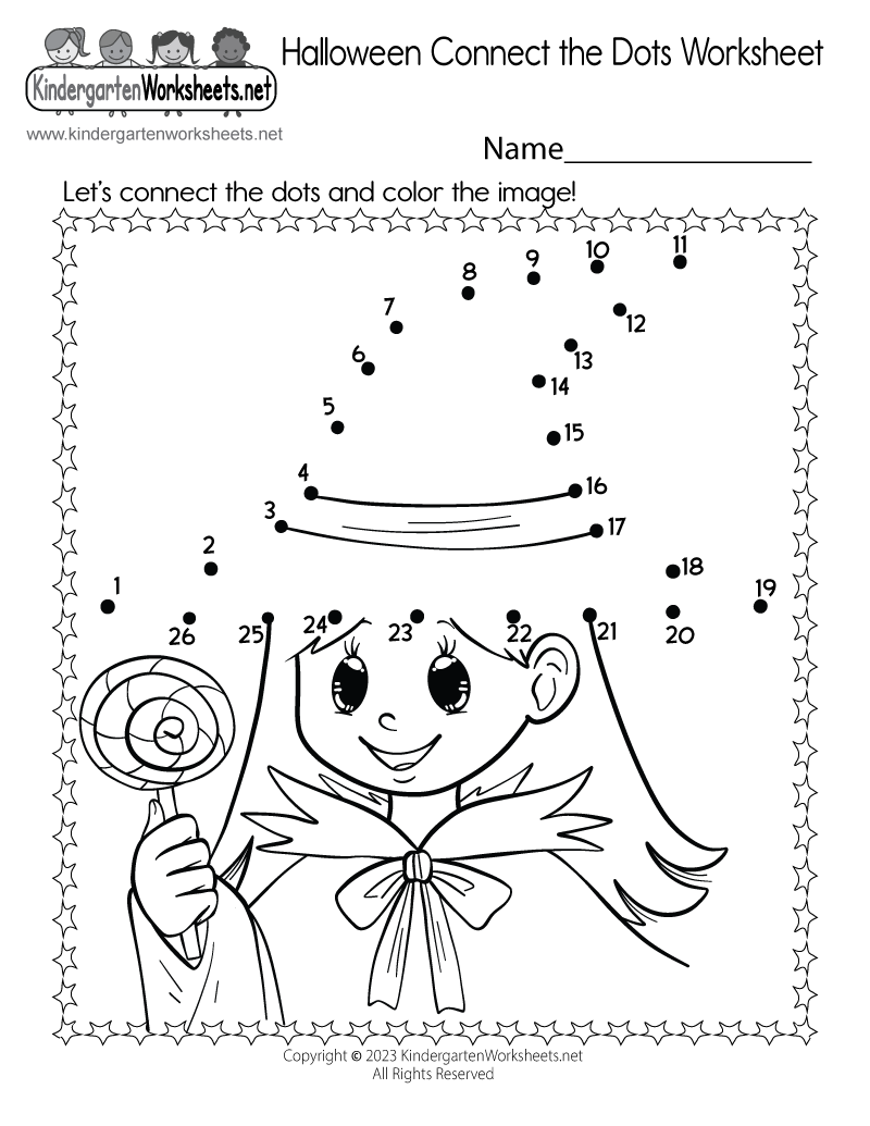 Kindergarten Halloween Connect the Dots Worksheet Printable