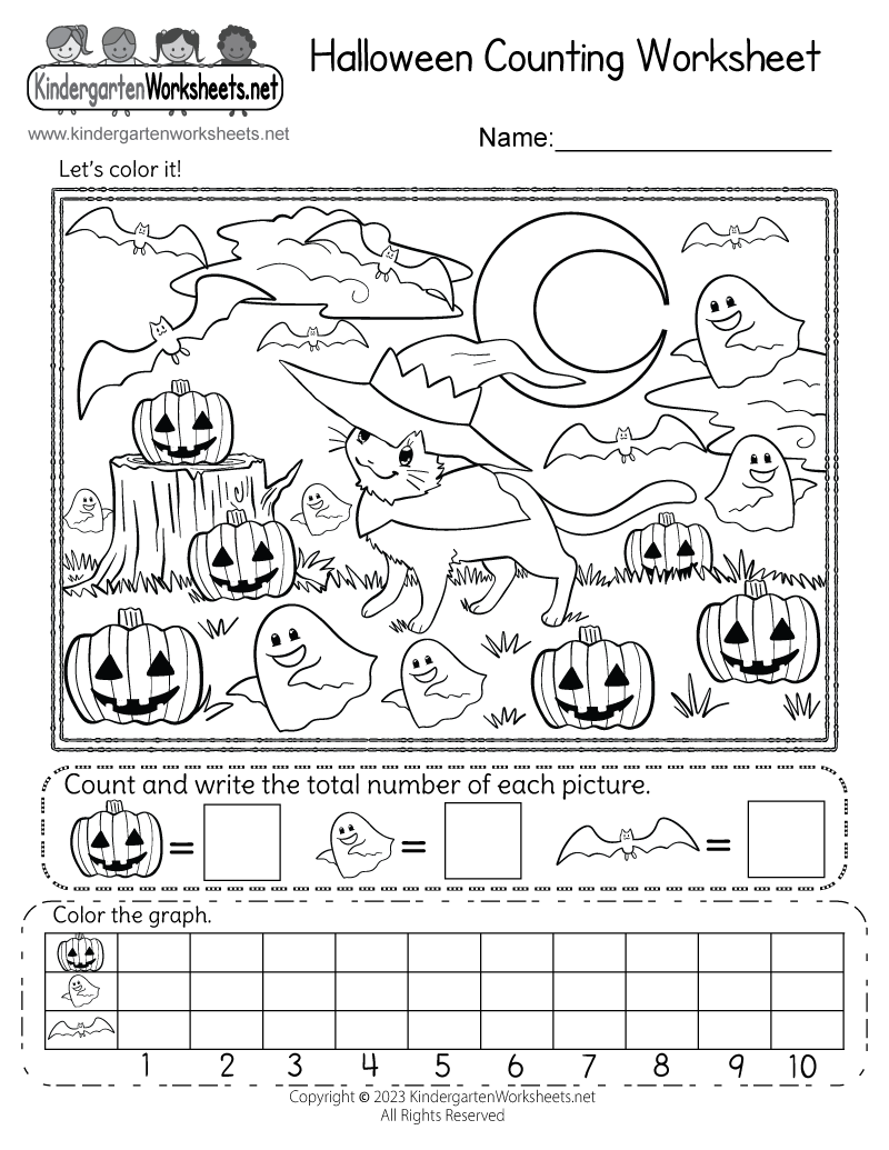 Kindergarten Halloween Counting Worksheet Printable