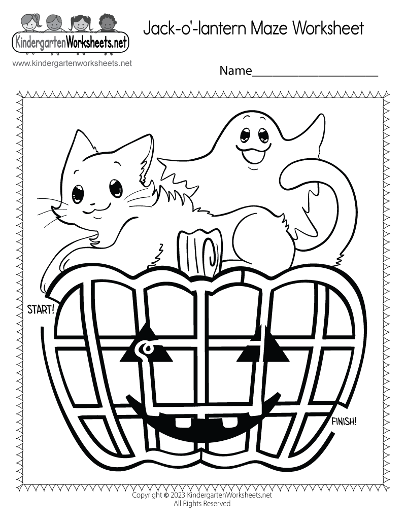 Kindergarten Jack-o'-lantern Maze Worksheet Printable