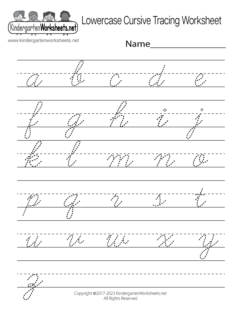 Kindergarten Lowercase Cursive Tracing Worksheet Printable