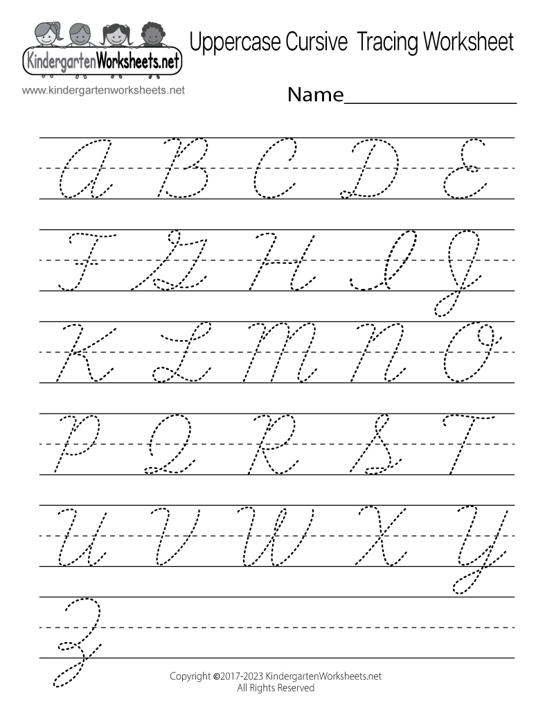 Kindergarten Uppercase Cursive Tracing Worksheet Printable