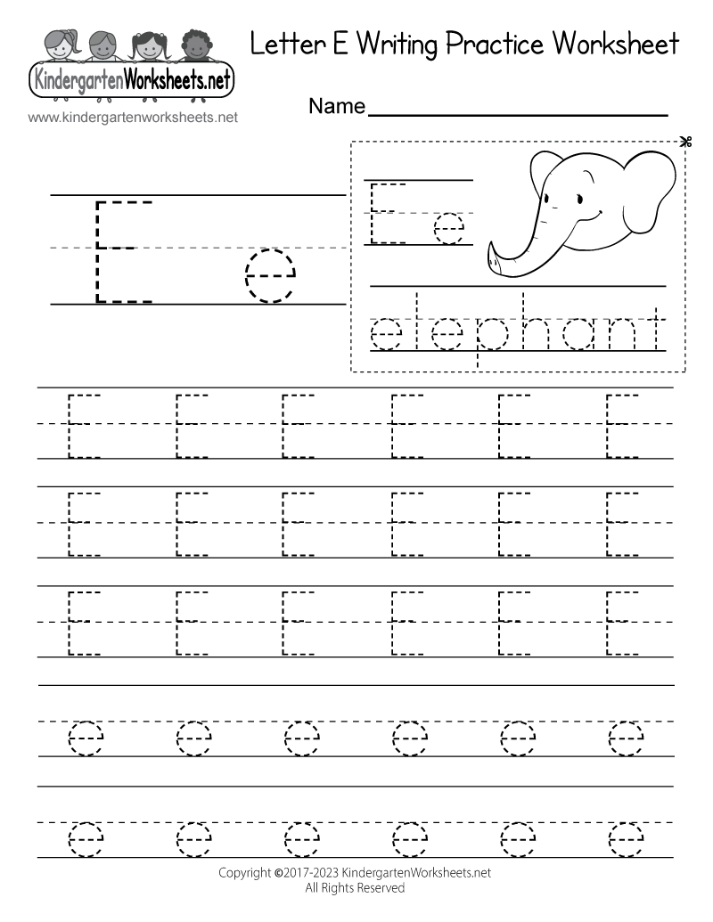 Kindergarten Letter E Writing Practice Worksheet Printable