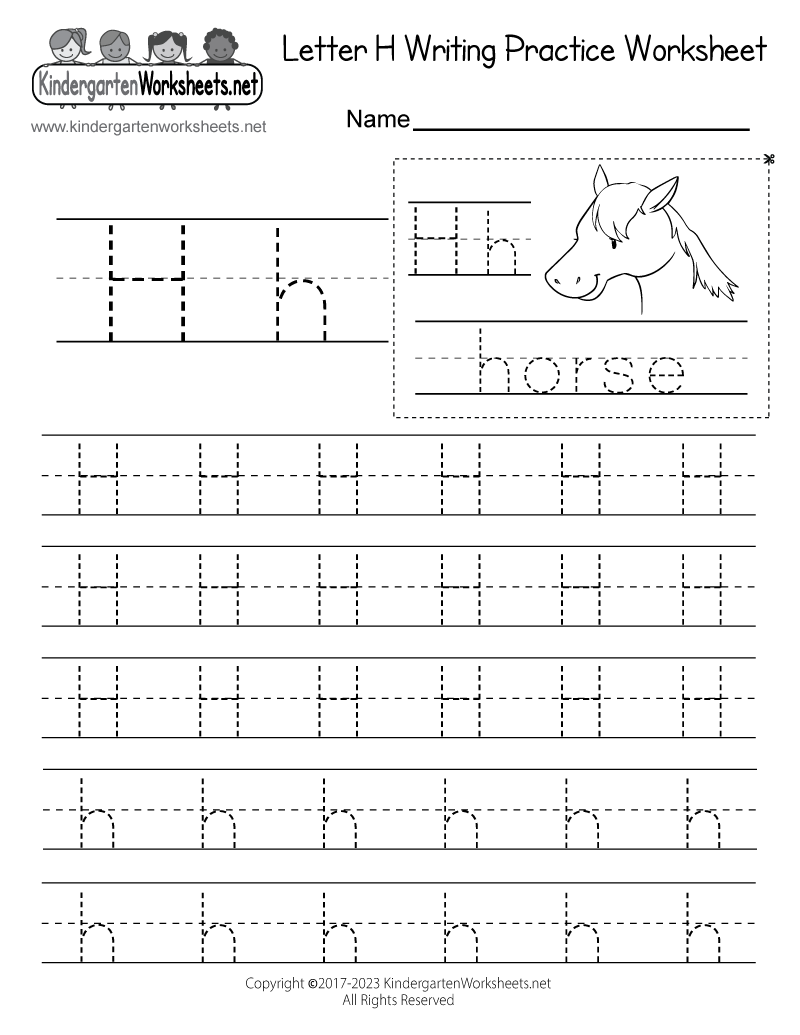 Kindergarten Letter H Writing Practice Worksheet Printable