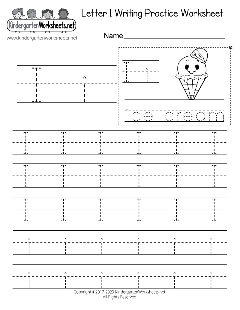 Kindergarten Letter I Writing Practice Worksheet Printable