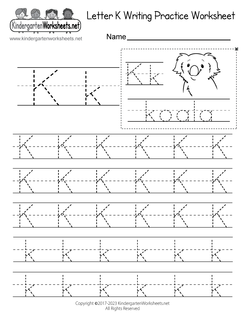 Kindergarten Letter K Writing Practice Worksheet Printable