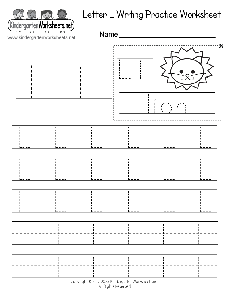 Letter L Writing Practice Worksheet - Free Kindergarten English Worksheet  for Kids