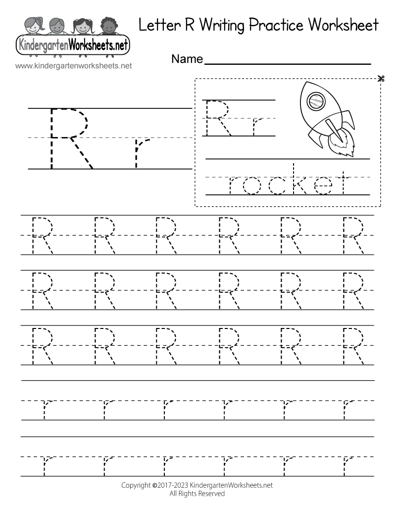 Letter R Writing Practice Worksheet - Free Kindergarten English Worksheet  for Kids