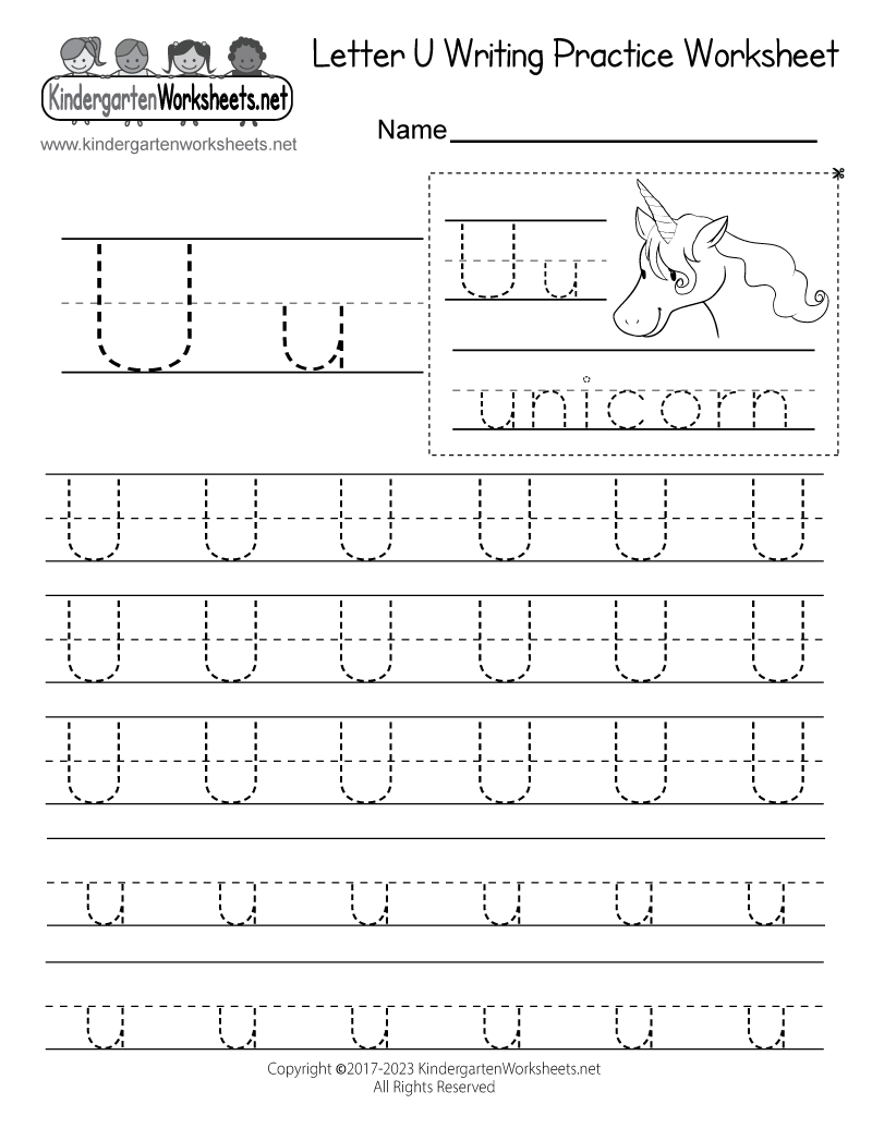 letter u writing practice worksheet free kindergarten