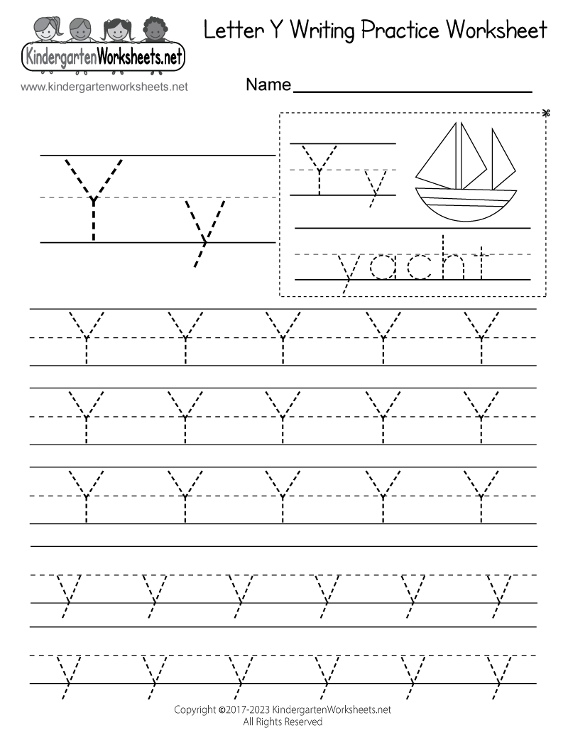 Kindergarten Letter Y Writing Practice Worksheet Printable