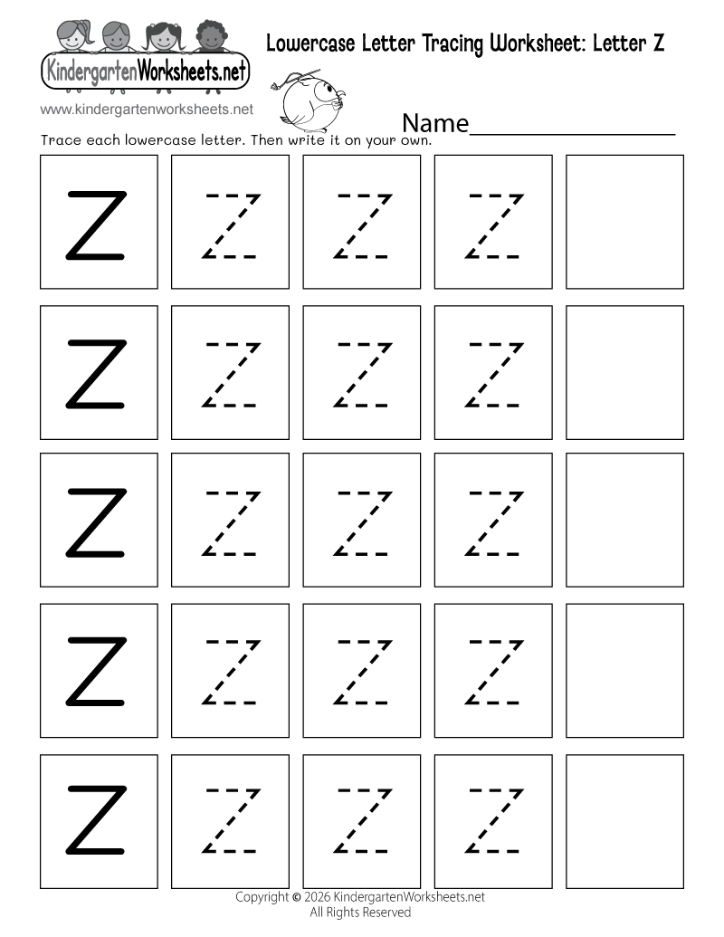 Kindergarten Lowercase Letter Tracing Worksheet Z Printable