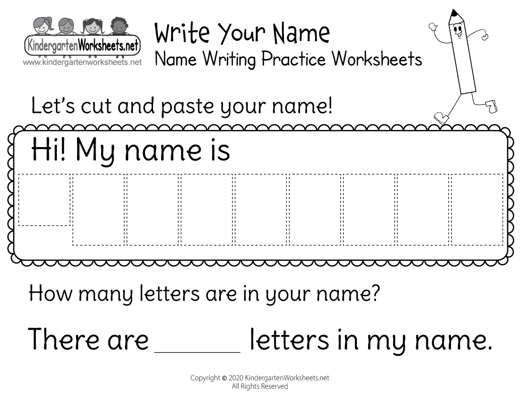 Kindergarten Name Writing Practice Worksheet Printable