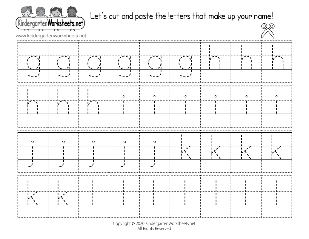 Kindergarten Traceable Lowercase Letters G to L Worksheet Printable