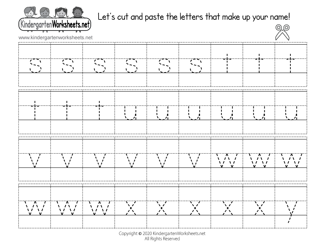 Kindergarten Traceable Lowercase Letters S to Y Worksheet Printable