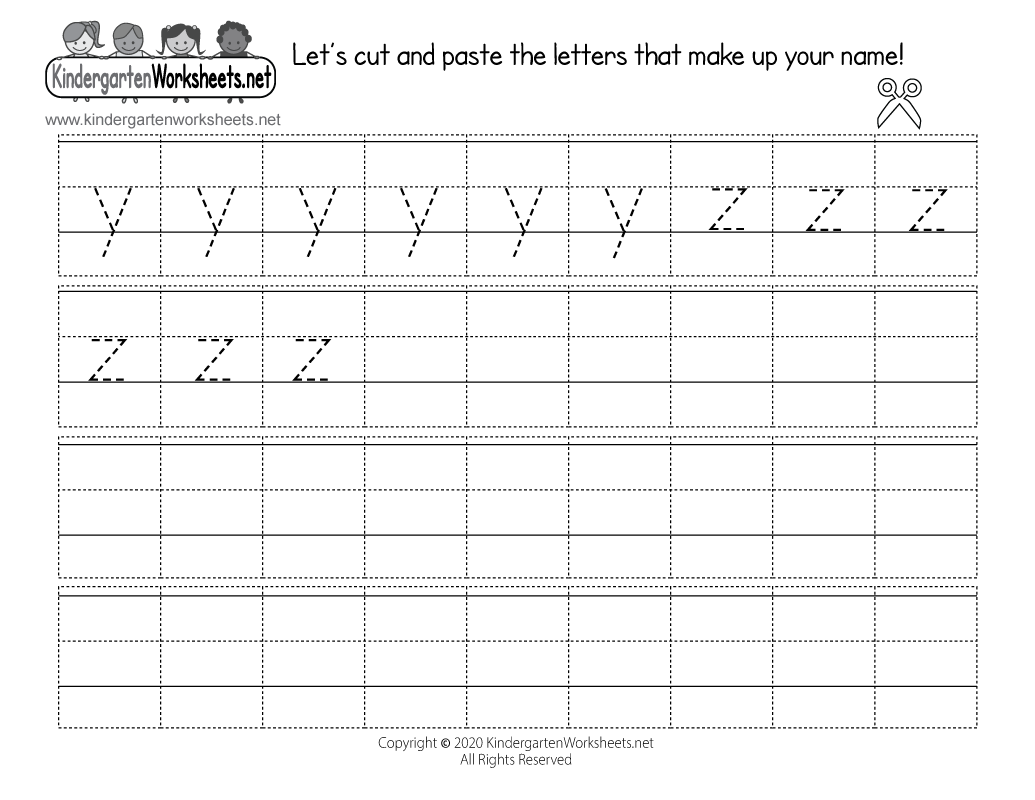 Kindergarten Traceable Lowercase Letters Y and Z Worksheet Printable
