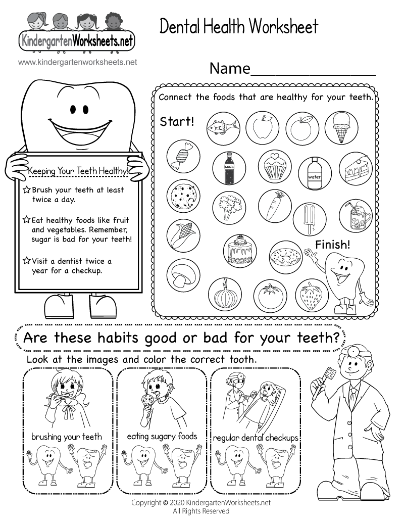 Kindergarten Dental Health Worksheet Printable