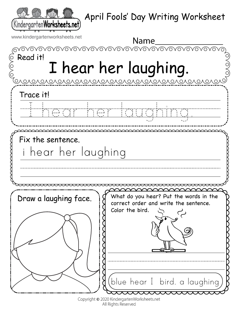 Kindergarten April Fools' Day Writing Worksheet Printable