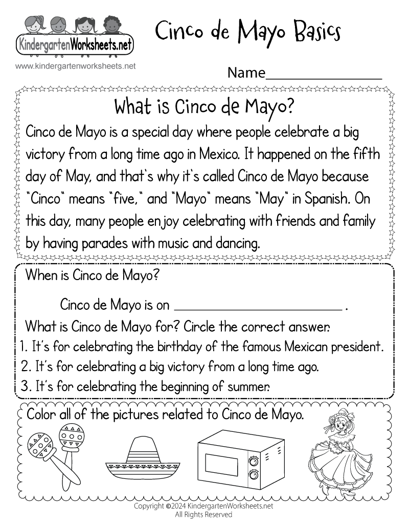 Kindergarten Cinco de Mayo Worksheet Printable