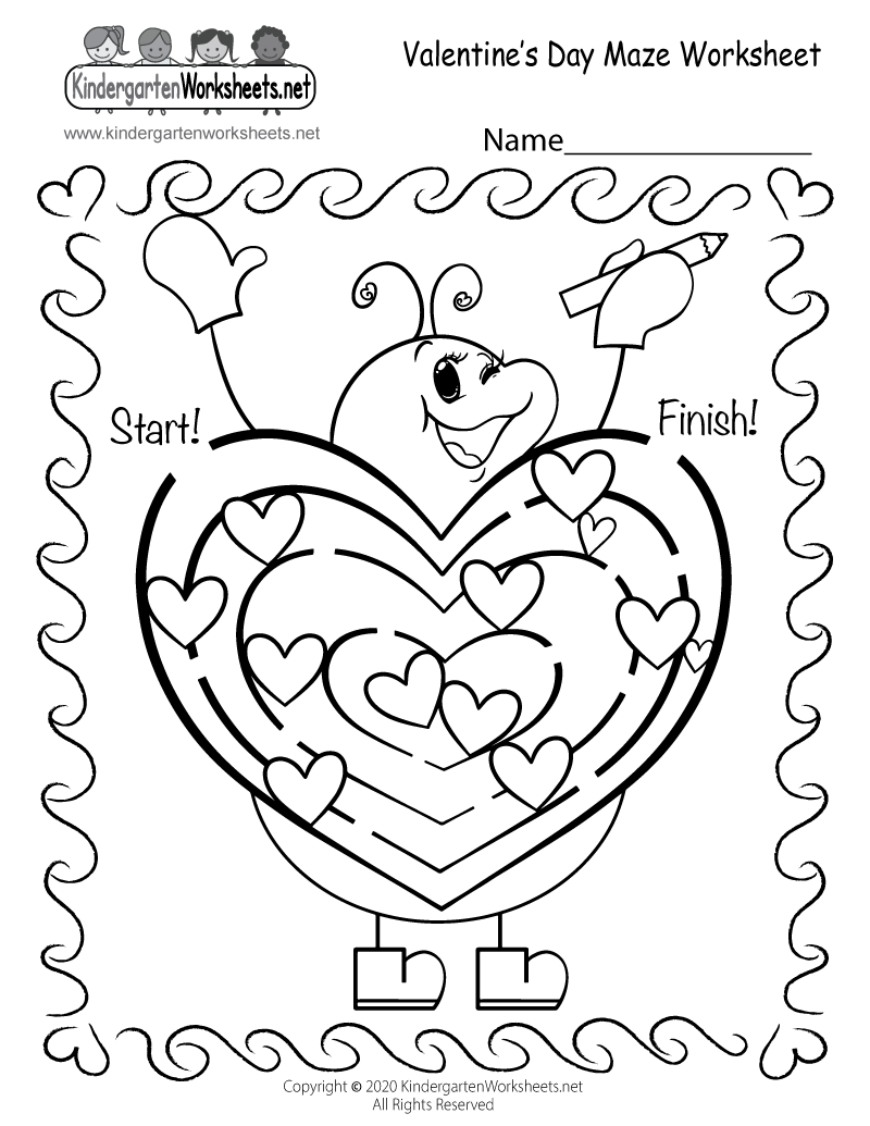 Fun Valentine s Day Maze Worksheet For Kindergarten