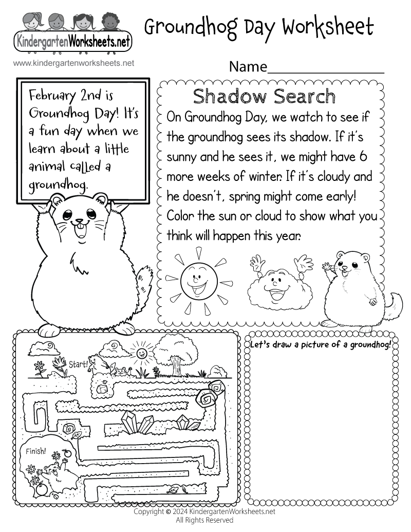 Kindergarten Groundhog Day Worksheet Printable