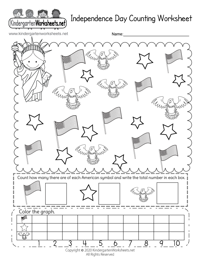 Independence Day Counting Worksheet For Kindergarten Free Printable 