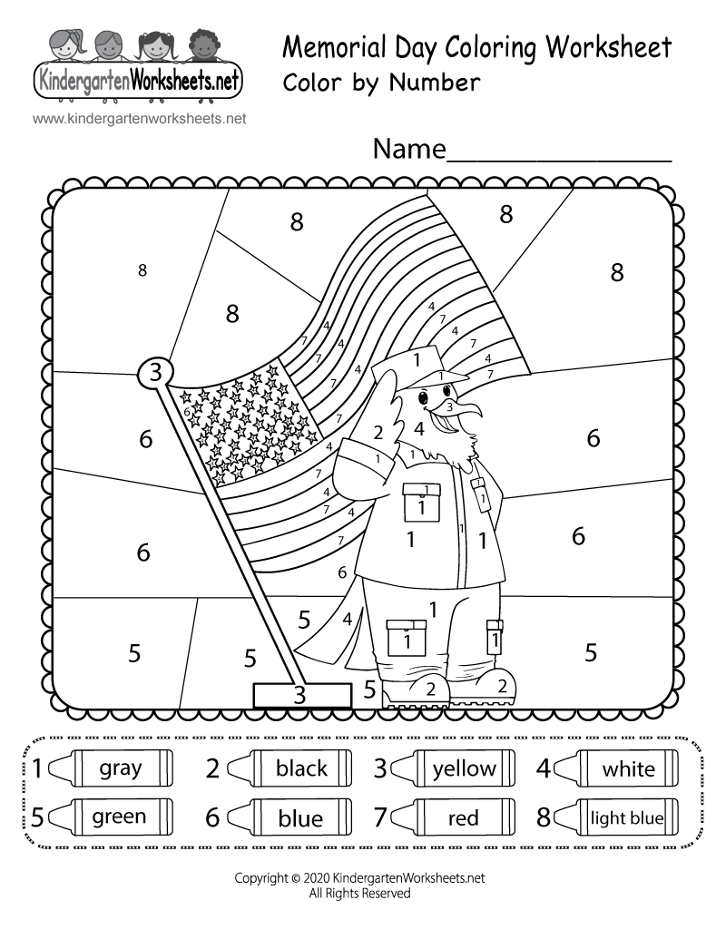 Free Printable Memorial Day Color by Number Worksheet