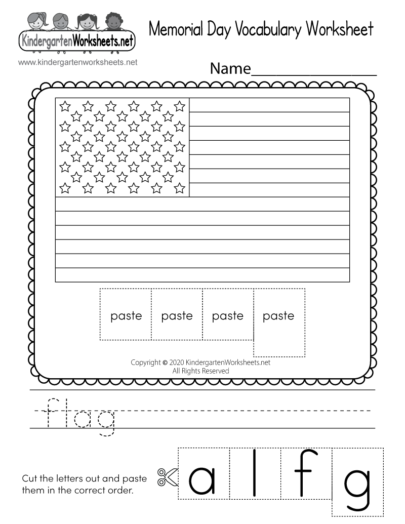 memorial day vocabulary worksheet for kindergarten flag