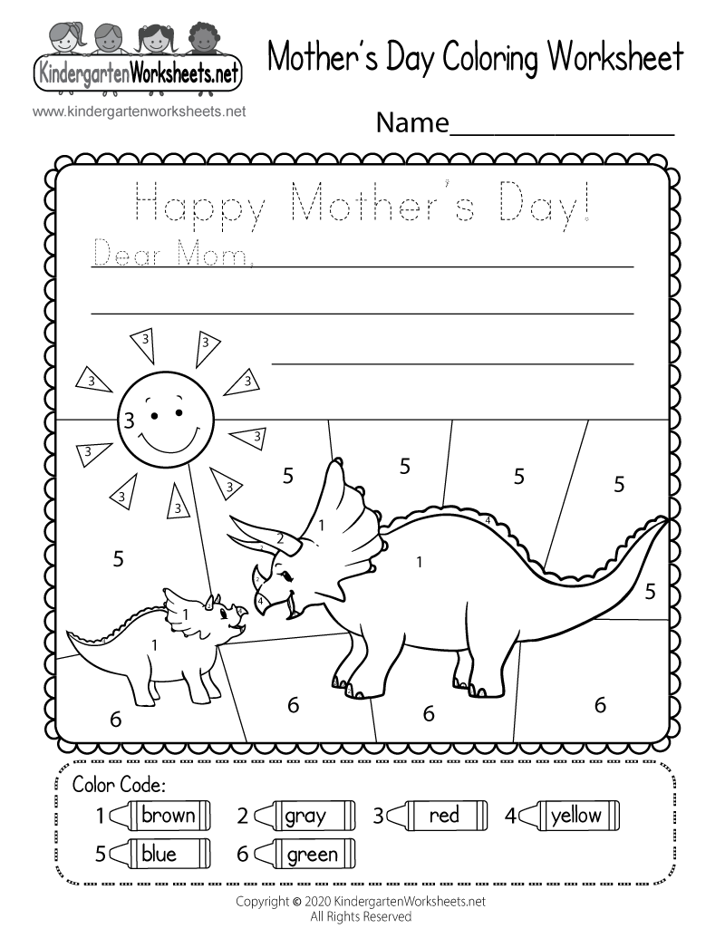 Kindergarten Mother's Day Coloring Worksheet Printable