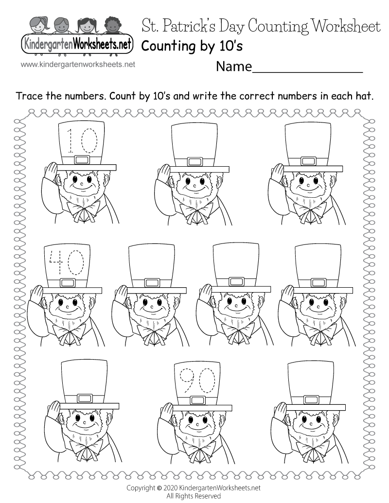 Kindergarten St. Patrick's Day Counting Worksheet Printable