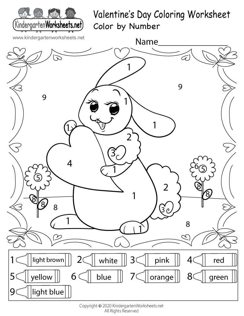 valentines bunny coloring worksheet printable - Valentine Activities For Kindergarten