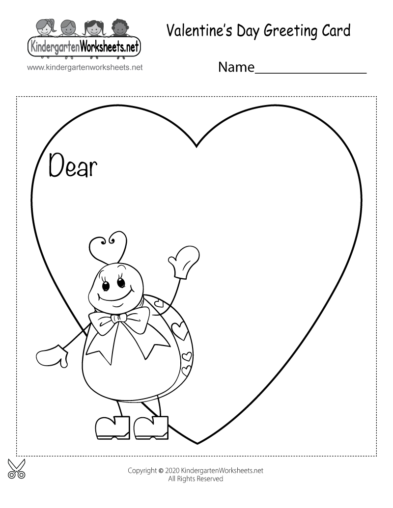 Kindergarten Valentine's Day Greeting Card Worksheet Printable