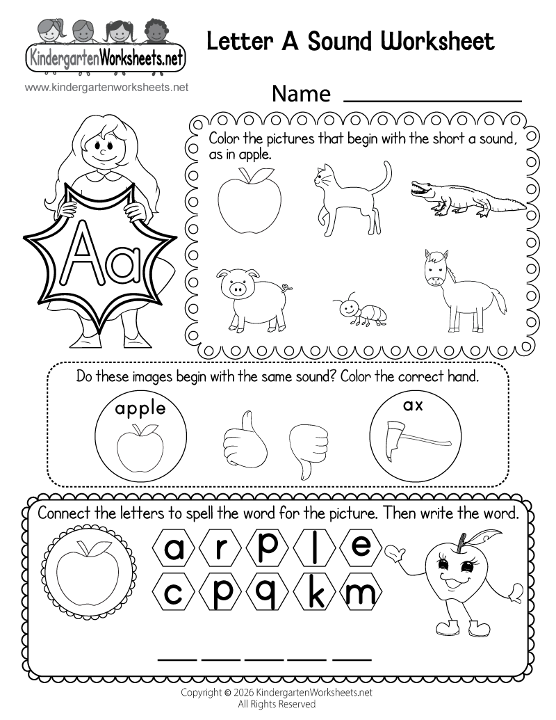 Kindergarten Letter A Sound Worksheet Printable