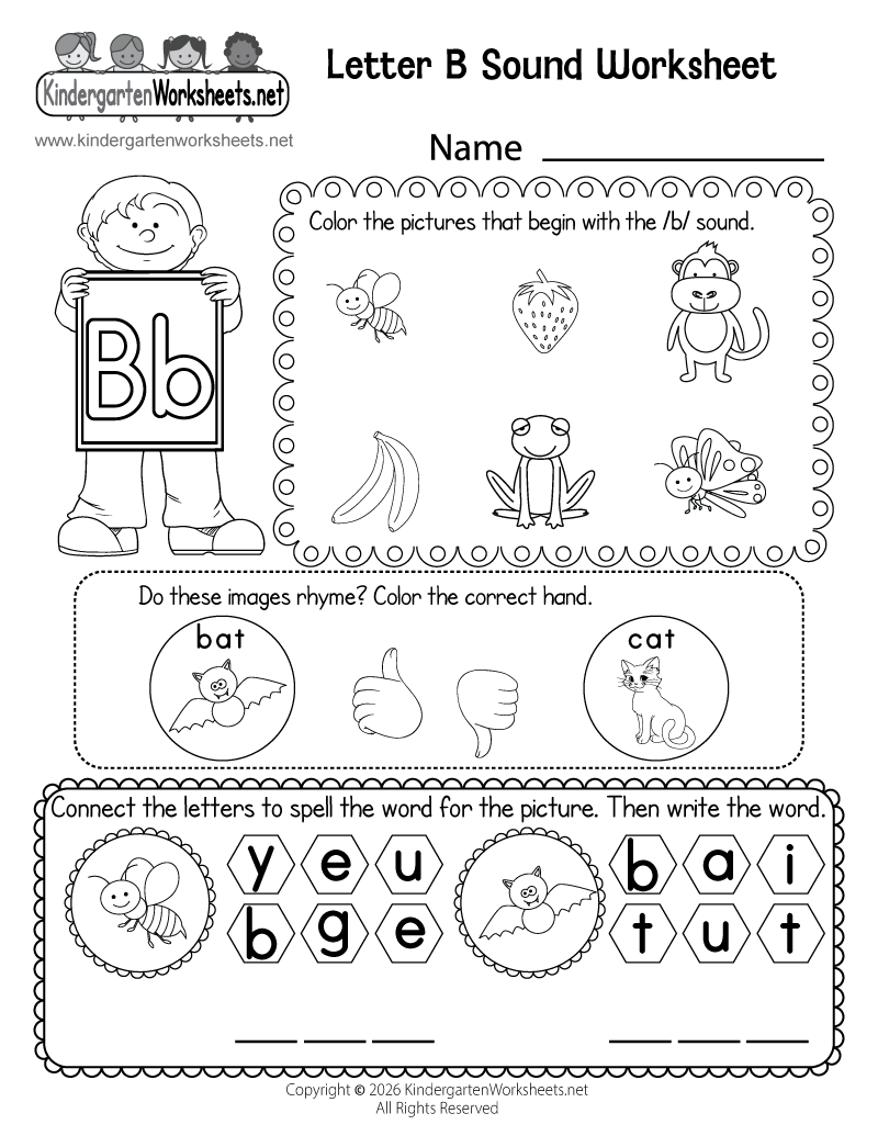 Kindergarten Letter B Sound Worksheet Printable