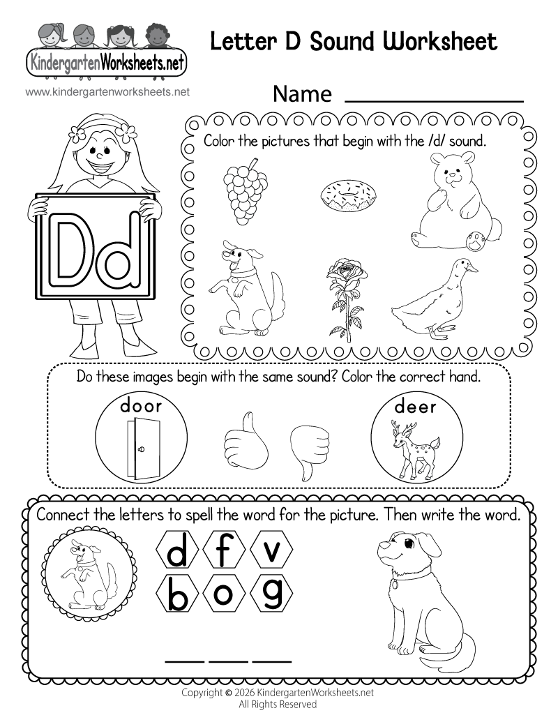 Kindergarten Letter D Sound Worksheet Printable