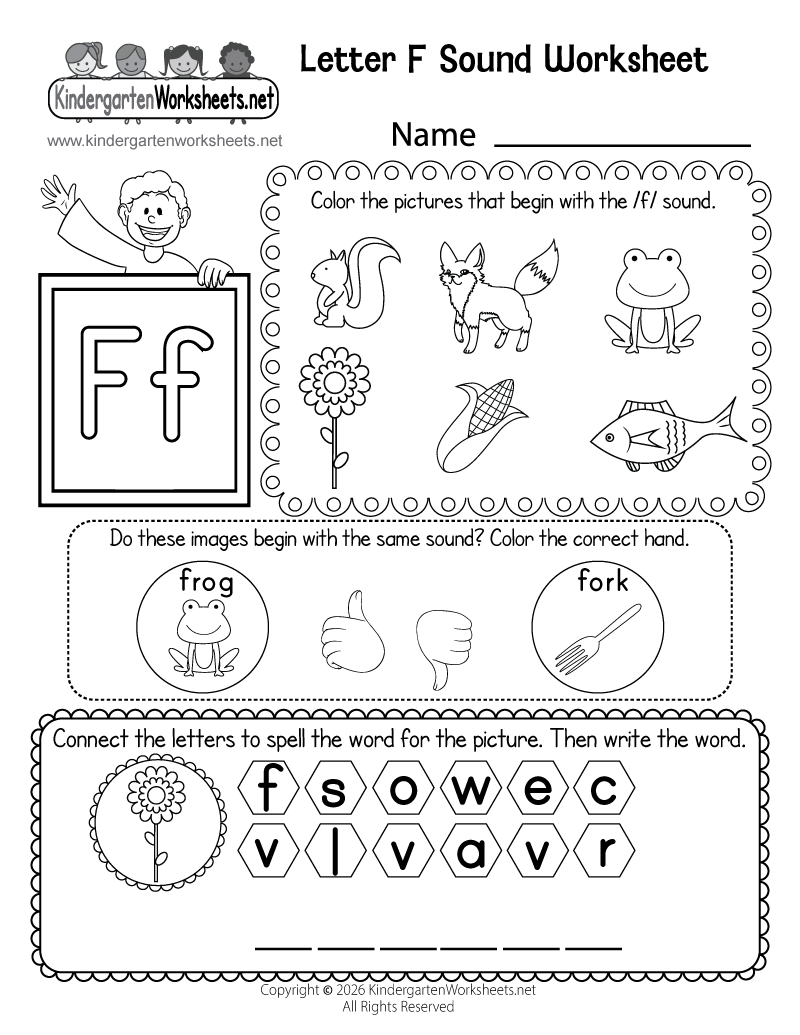 Kindergarten Letter F Sound Worksheet Printable