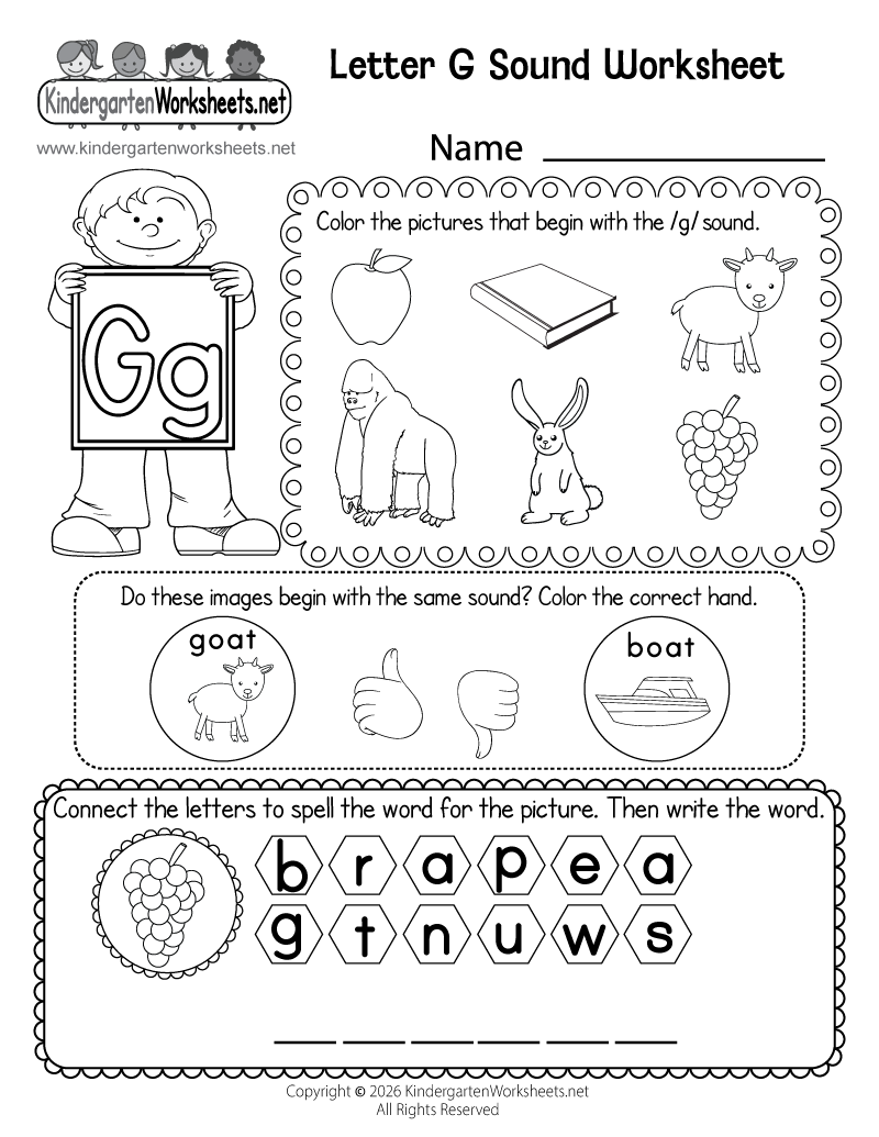 Kindergarten Letter G Sound Worksheet Printable