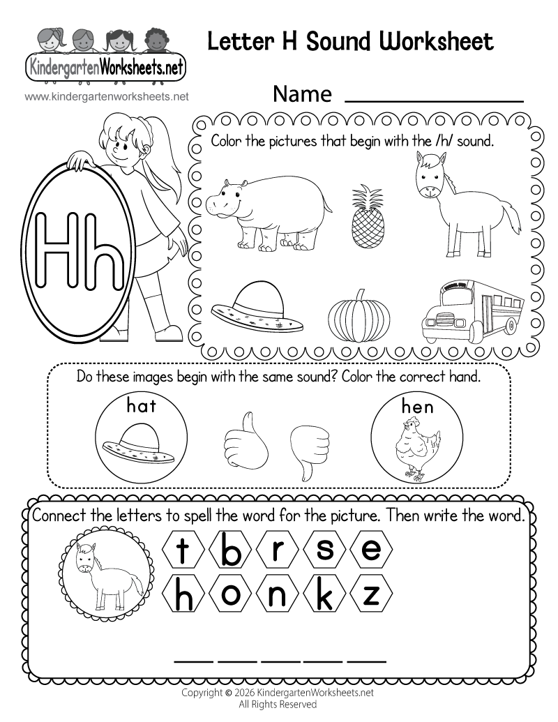 Kindergarten Letter H Sound Worksheet Printable
