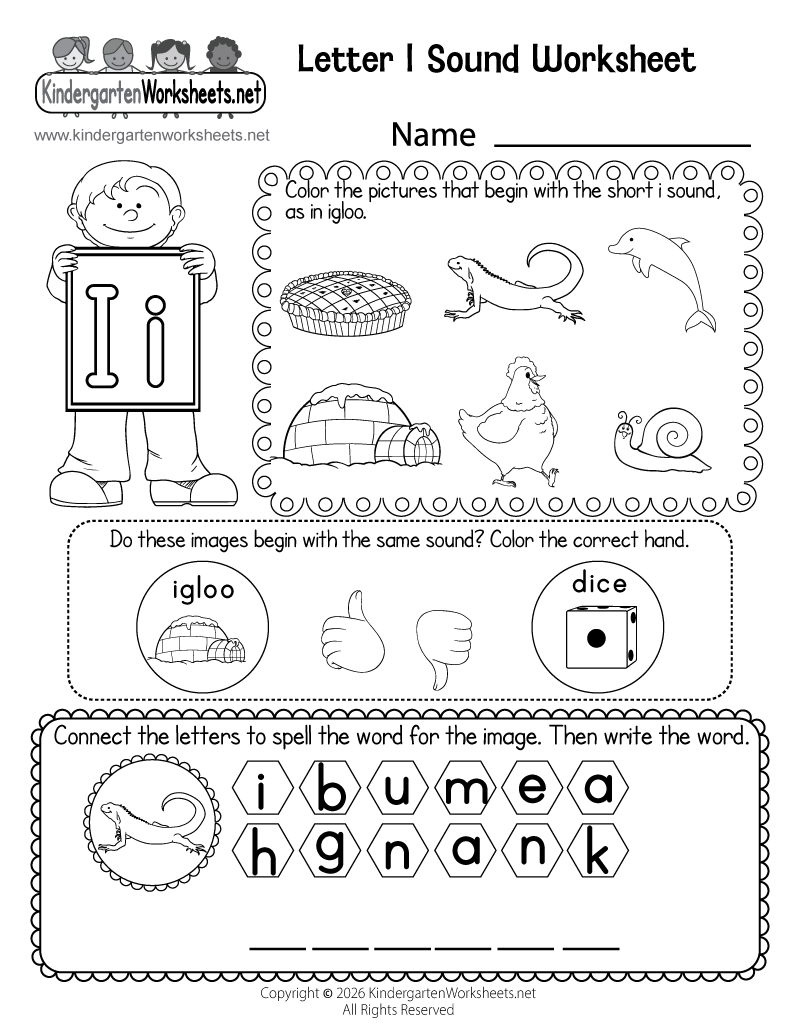 Kindergarten Letter I Sound Worksheet Printable