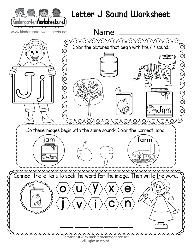 Kindergarten Letter J Sound Worksheet Printable