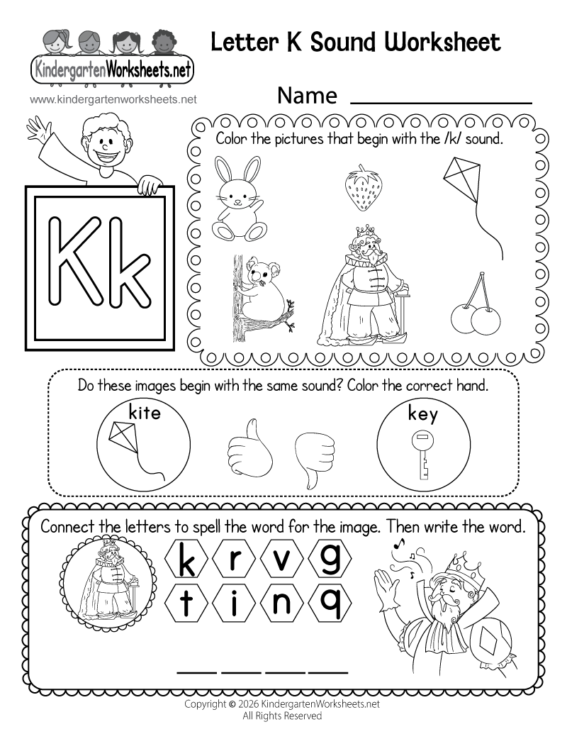 Kindergarten Letter K Sound Worksheet Printable