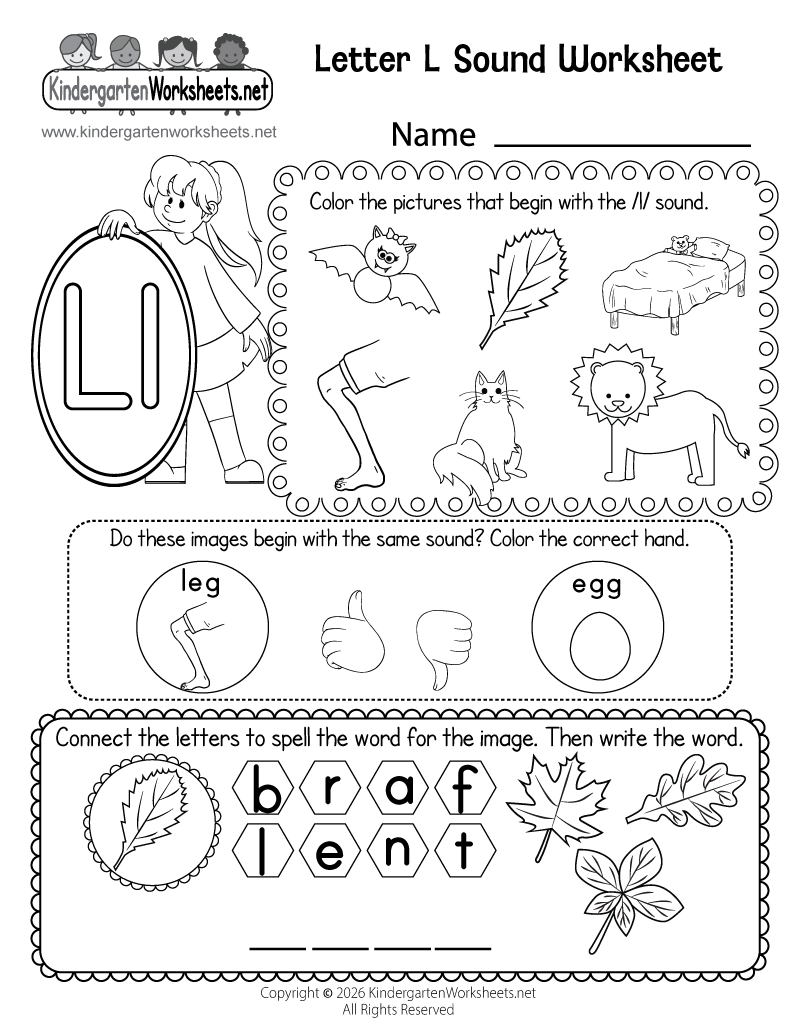 Kindergarten Letter L Sound Worksheet Printable
